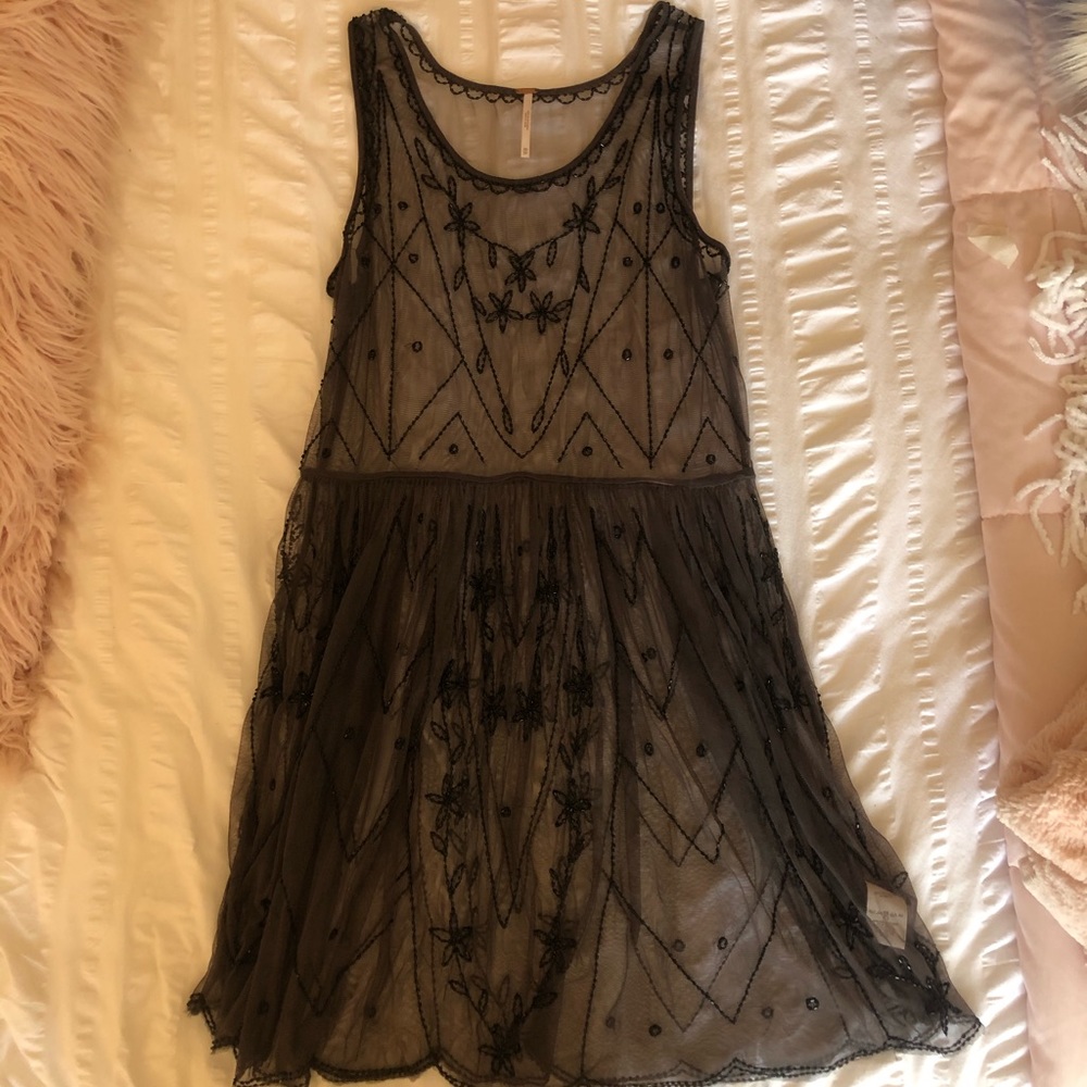 Free People sheer beaded dress black